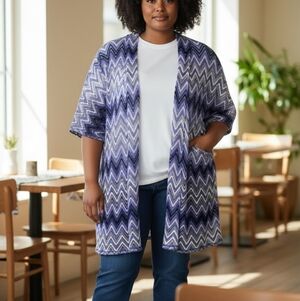 Anywear By Catherines 2X Purple Open Front Chevron Zigzag Lightweight Jacket